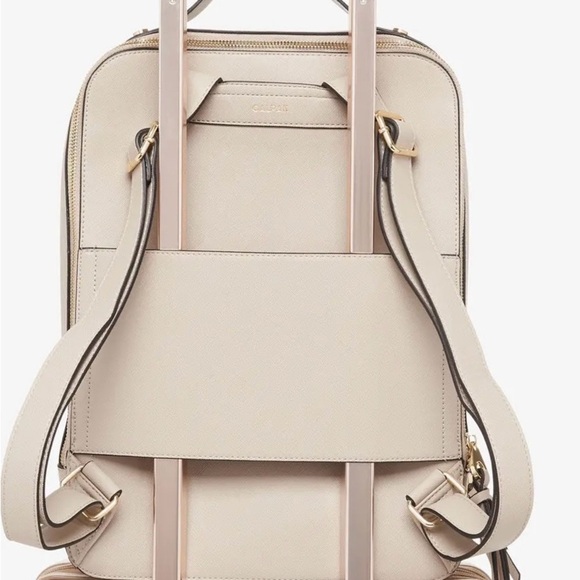 Calpak Cream Backpack/15” Laptop with Gold Zippers and Textured Finish - Picture 4 of 9